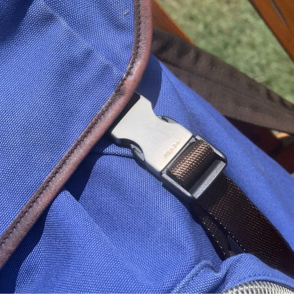 AUTHENTIC Prada Tessuto Nylon Bright Blue Double Buckle Backpack.